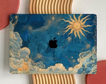 Funda protectora para MacBook con diseño celestial de luna y sol para MacBook Neo, MacBook Air, MacBook Pro.