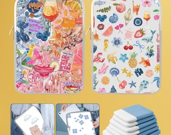 Cute Pattern Aesthetic Scrapbook Laptop MacBook Sleeve Case for 12 13 14 inches iPad Pro, MacBook Air, MacBook Pro, Laptop, Tablet