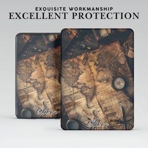 パーソナライズされた世界地図Kindleケース、ハンドグリップ付き、Kindle 6インチ、6.8インチ、7インチ、Paperwhite 12 11、Kindle Colorsoft/Scribe/Oasis、Kindle 10 11用