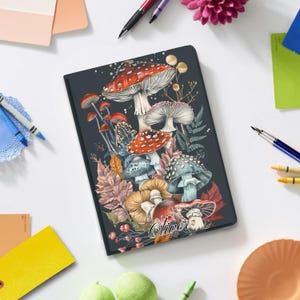 Funda tipo libro personalizada con diseño de setas botánicas para iPad Pro de 13, 12 y 11 pulgadas, iPad Air de 13 pulgadas, iPad de 10 y 9 pulgadas, iPad Mini. Incluye soporte para lápiz.