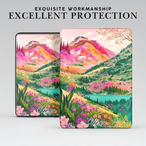 Custodia personalizzata con impugnatura a tema natura e arte serena per Kindle da 6", 6,8" e 7 pollici, Paperwhite 12/11, Colorsoft/Scribe/Oasis e Kindle 10/11.