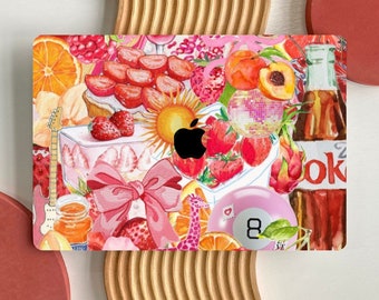 Cute Fruit Drink Pattern Aesthetic Scrapbook MacBook Case for MacBook Air 15 13, MacBook Pro 16 14 13 inch, MacBook M3 M2 M1, Collage Cover