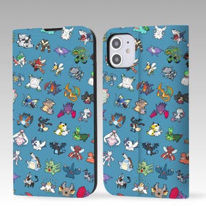 Capa tipo carteira com flip PKM Fanart para iPhone 16 Pro Max, iPhone 16, 15, 14, 13, 12, iPhone Pro Max, iPhone Pro, iPhone Plus