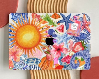 Cute Sunrise Sea Life Aesthetic Scrapbook MacBook Case for MacBook Air 15 13, MacBook Pro 16 14 13 inch, MacBook M3 M2 M1, Collage Cover