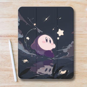 Cute Kirby Fanart Aesthetic iPad Case w Pen Slot, Trifold Stand iPad Flip Case for iPad Pro 13 12.9 11, iPad Air 13", Air 5 4, iPad Mini