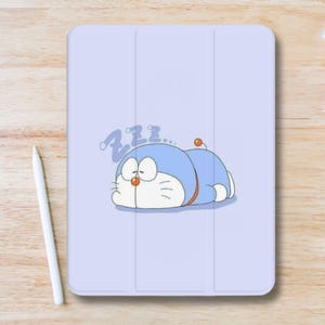 Doraemon Fanart Aesthetic iPad Case w Pen Slot, Slim Trifold Stand iPad Flip Case for iPad Pro 13 12.9 11, iPad Air 13", Air 5 4, iPad Mini