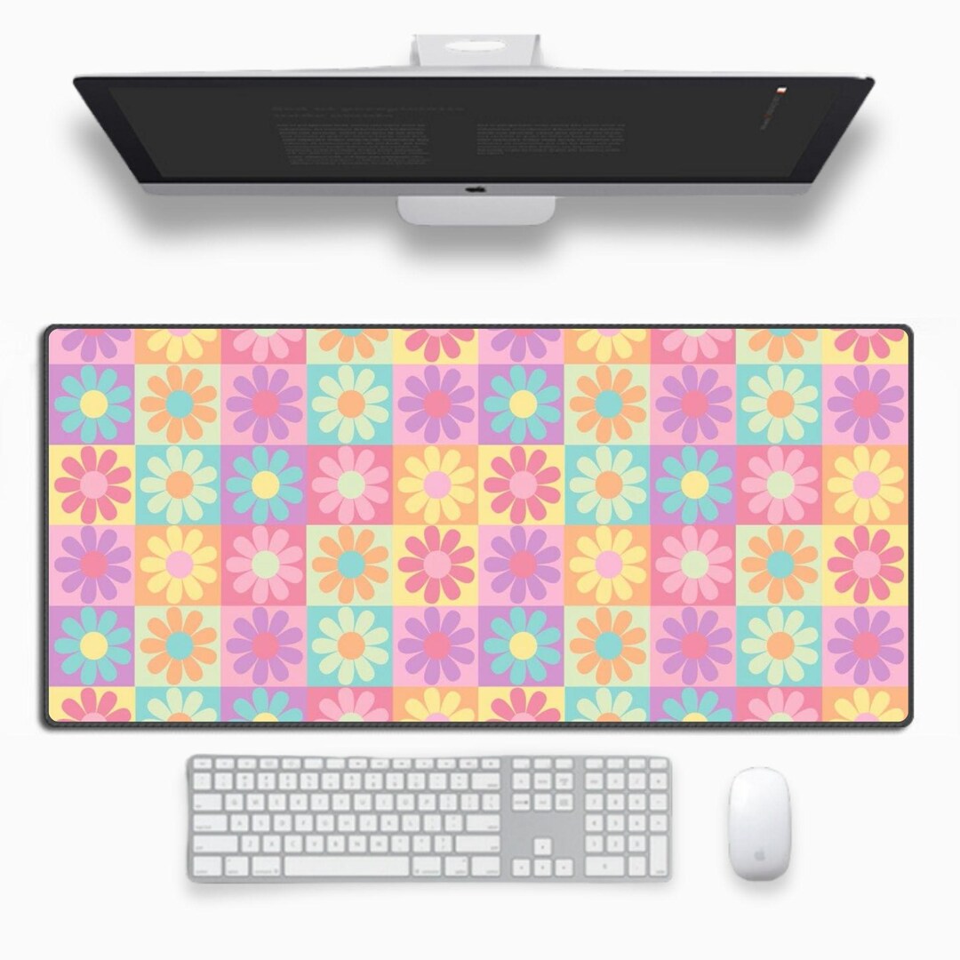 Pastel Floral Patchwork Art Aesthetic Desk Mat,large Extended Gaming ...