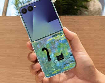 Cute Cat Kitten Art Galaxy Flip Phone Case for Samsung Galaxy Z Flip 7 7FE, Galaxy Flip  6, ZFlip 5 4,  Shock Absorbent Aesthetic Cover