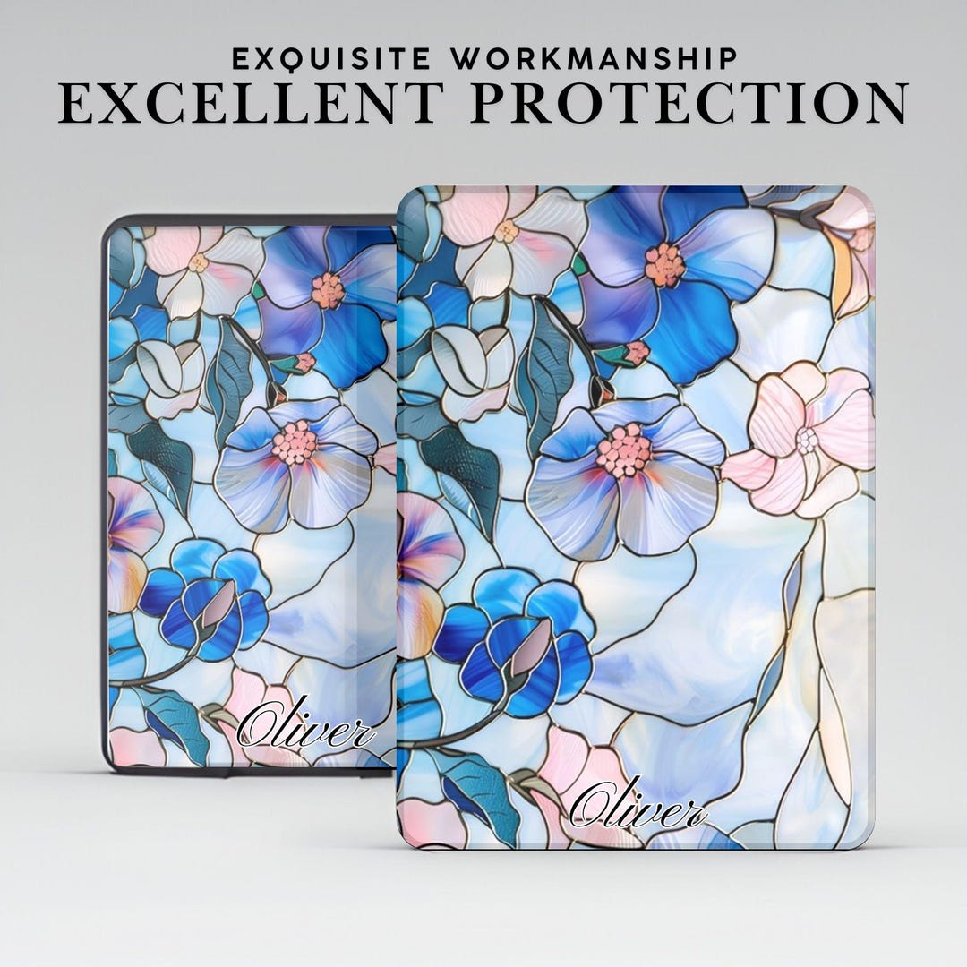 Personalized Stained Glass Floral Kindle Case With Hand Grip for Kindle ...