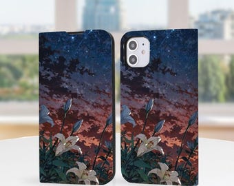 Blossoming Lilies Wallet Book Phone Case for iPhone 17 16 Pro Max, iPhone 17 17E 16 16E 15 14 13, iPhone Pro Max