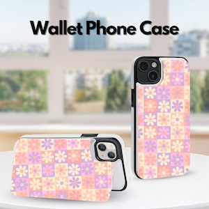 Pastell Blumen Patchwork Ästhetik Flip iPhone Handyhülle für iPhone 16 15 Pro Max, iPhone 16 16E 15 14 13 12 11, iPhone Pro Max, Pro Plus
