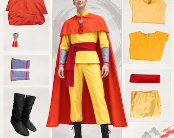 Anime Action Costume Outfit for the Legend of Avatar, Halloween, Themed Party Cosplay | Vest, Top, Pants, Cape, Sash