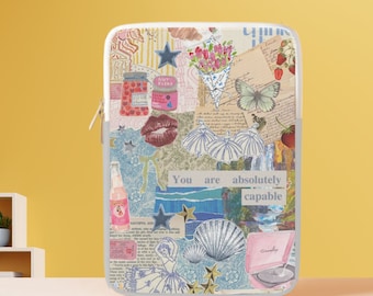 Cute Vibrant Pattern Aesthetic Scrapbook Collage Sleeve for 12 13 14 15 inch MacBook Air MacBook Pro, Laptop, iPad, iPad Pro Tablet Sleeve