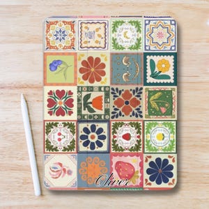 Personalized Funky Tile Aesthetic iPad Case w Pen Slot, Slim Trifold Stand iPad Flip Case for iPad Pro 13 12.9 11, iPad Air 13", iPad Mini