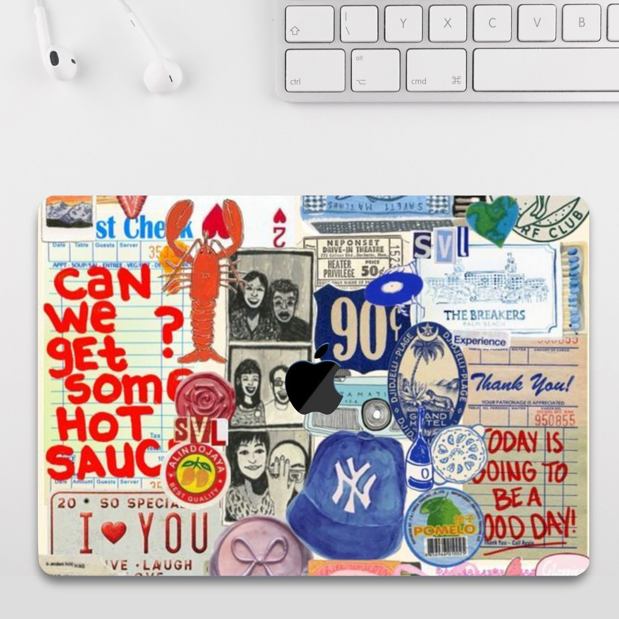 Cute Pattern Aesthetic Scrapbook MacBook Case for MacBook Air 15 13, MacBook Pro 16 14 13 inch, MacBook M3 M2 M1, Protective Cover