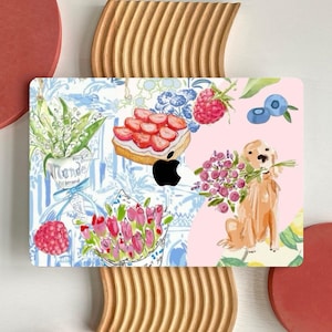 Cute Floral Dog Collage Aesthetic MacBook Case for MacBook Air 15 13, MacBook Pro 16 14 13 inch, M4 M3 M2, MacBook Protective Case Cover