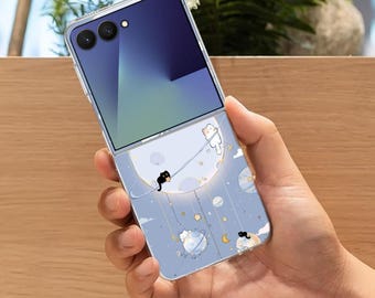 Cute Kitten Cat Galaxy Flip Phone Case for Samsung Galaxy Z Flip 7 7FE, Galaxy Flip  6, ZFlip 5 4,  Shock Absorbent Aesthetic Cover