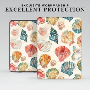 Custodia Kindle con impugnatura Beachy Seashell Aesthetic per Kindle Paperwhite 12 11 da 7"/6,8", Kindle Colorsoft Signature, Kindle 11 10 8