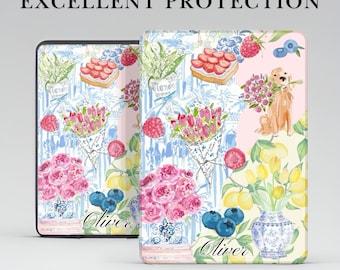 Funda Kindle personalizada con collage floral de perro y agarre para Kindle Paperwhite 12/11 de 7"/6.8", Kindle Scribe, Kindle Colorsoft, 11/10".