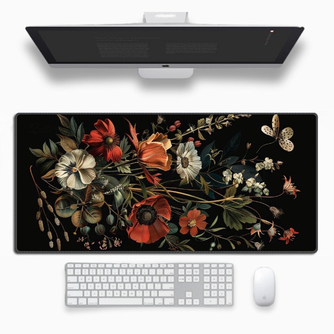 Cute Botanical Dark Aesthetic Desk Mat, Large Extended Gaming Mouse Pad ...