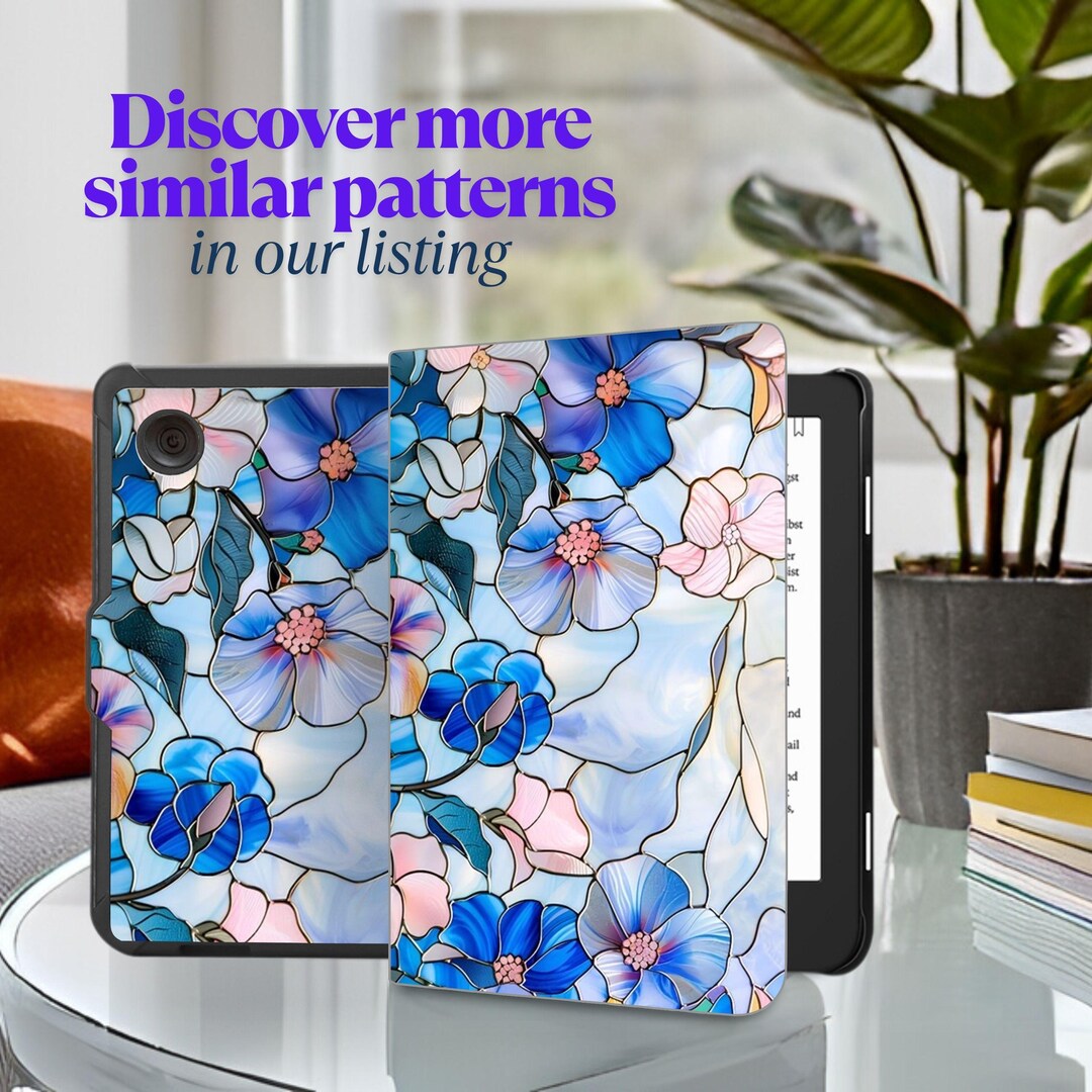 Stained Glass Floral Kobo Case With Hand Strap for Kobo Libra Color 7 ...
