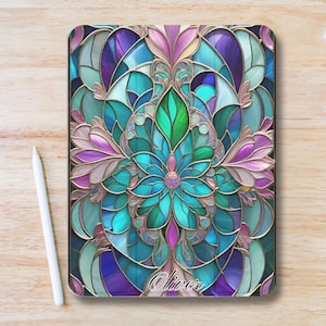 Personalized Stained Glass Art iPad Case w Pen Slot, Slim Trifold Stand iPad Flip Case for iPad Pro 13 12.9 11, iPad Air 13", iPad Mini