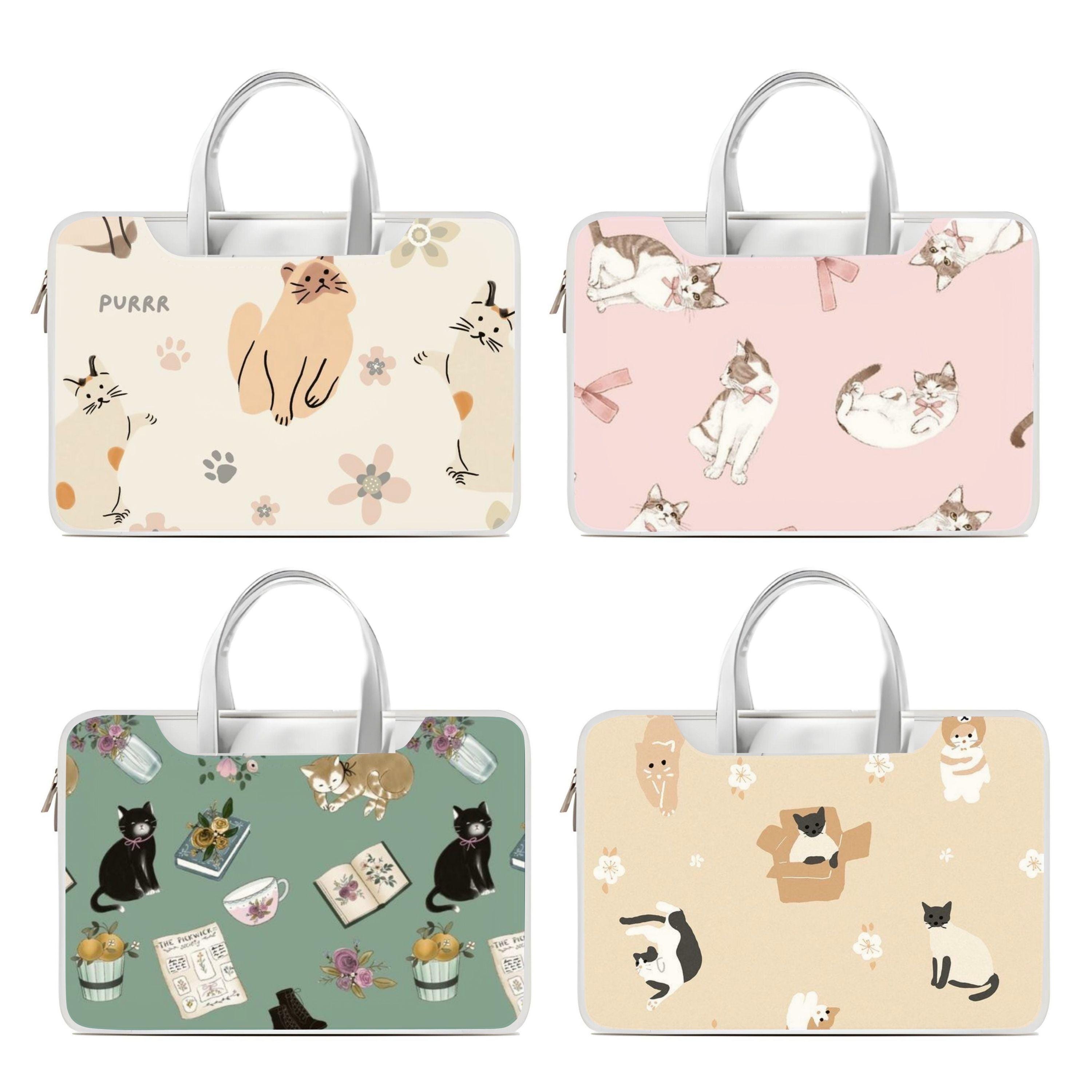 Cute Kitten Cat Aesthetic Scrapbook Laptop Bag With Handle, Shoulder ...