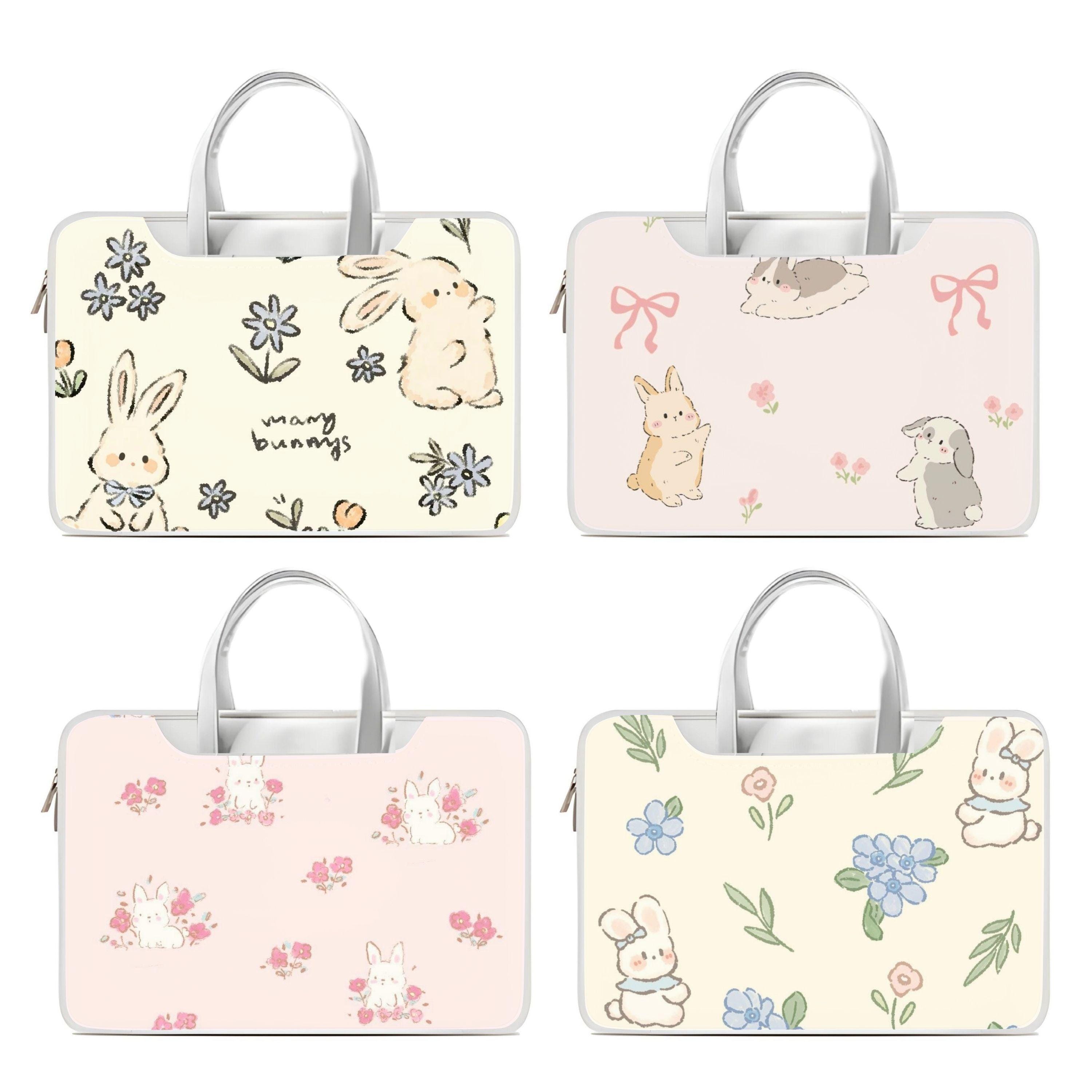 backpack with laptop sleeve cute Cute Bunny Aesthetic Laptop Bag With Handle, Shoulder Strap for 13 14 16  Inch Laptop, MacBook Pro, MacBook Air, PU Leather Bag