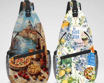 Cute Italy Holiday Aesthetic Cross Body Sling Bag, Chest Bag, Crossbody Backpack, Travel Bag, Accessories Organizer for iPad Tablet