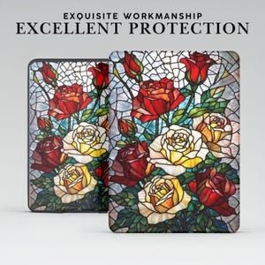 Custodia Kindle con motivo floreale in vetro colorato con impugnatura per Kindle Paperwhite 12/11 da 7"/6,8", Kindle Colorsoft Signature Edition, Kindle 11/10/8