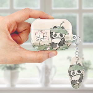 Cute Adorable Panda  AirPods Case for AirPods Pro 3 2 1, AirPods 4 3, AirPod 2 1 Gen, Aesthetic Cover with Keychain, Anti Lost Strap