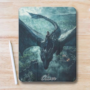 Personalized Cute Dragons Art Aesthetic iPad Case w Pen Slot, Slim Trifold Stand iPad Flip Case for iPad Pro 13 12.9 11, iPad Air, iPad Mini