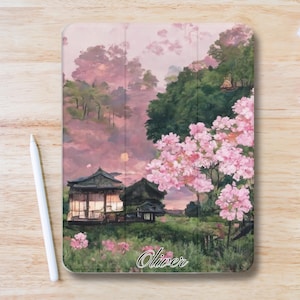 Personalized Cherry Blossoms Aesthetic iPad Case w Pen Slot, Trifold Stand iPad Flip Case for iPad Pro 13 12.9 11, iPad Air, iPad Mini