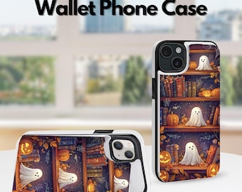 Funda tipo cartera con tapa para iPhone, diseño de Ghost Book Store, para iPhone 17, 16, 15 Pro Max, iPhone 17, 16, 16E, 15, 14, 13, 12 y 11, iPhone Pro Max Plus Air