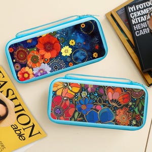 Dark Botanical Floral Carrying Case for Nintendo Switch 2/Switch OLED, Travel Pouch with 10 Game Cartridges