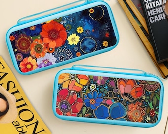 Dark Botanical Floral Carrying Case for Nintendo Switch 2/Switch OLED, Travel Pouch with 10 Game Cartridges