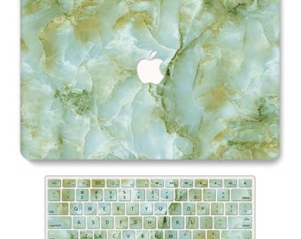 Personalized Green Marble MacBook Case with Keyboard Cover for MacBook Air 13 15, MacBook Pro 13 14 16 inch, MacBook Neo