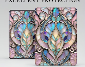 Stained Glass Art Kindle Case with Hand Grip for Kindle 11 10, Kindle Paperwhite, Kindle Scribe, Colorsoft, Oasis, Kindle 6" 6.8" 7"