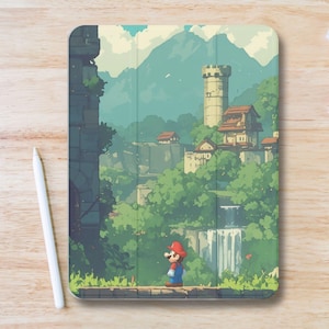 Dessin animé Mario Fanart Étui pour iPad avec fente pour stylo, Étui mince à rabat pour iPad Pro 13 12,9 11, Air 13", Air 5 4, iPad Mini