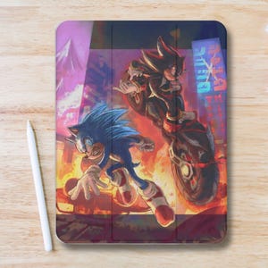 Cute Sonic Shadow Fanart Aesthetic iPad Case w Pen Slot, Trifold Stand iPad Case for iPad Pro 13 12.9 11, iPad Air 13", Air 5 4, iPad Mini