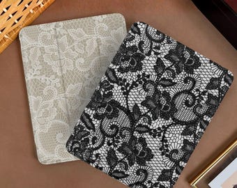 Vintage Floral Lace iPad Case w Pencil Holder, Trifold Stand Cover for iPad Pro 13 12.9 11", iPad A16 11 10 Gen, iPad Air, iPad Mini A17 Pro