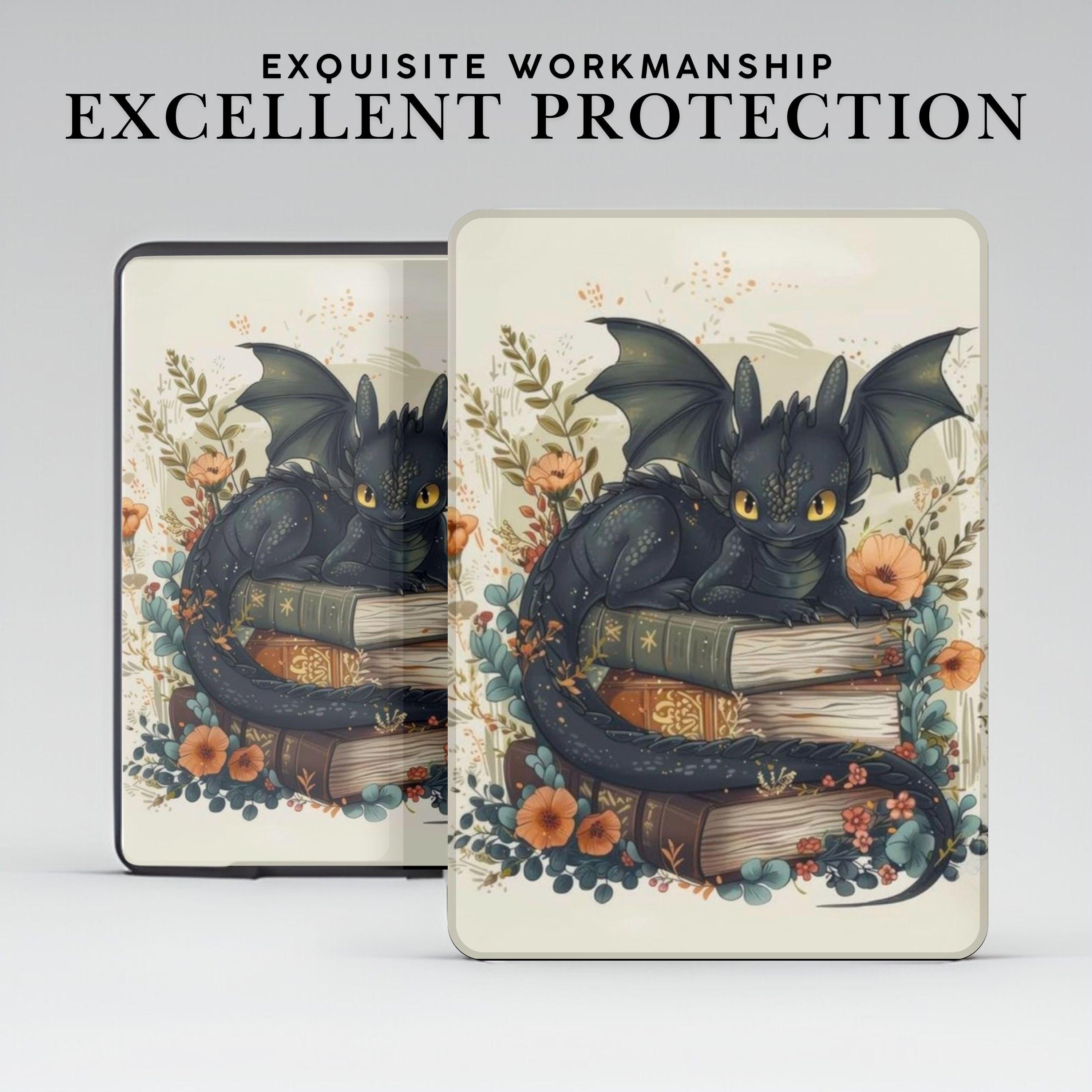 Cute Dragon on Books Kindle Case w Hand Grip for Kindle 6" 6.8" 7 inch, Paperwhite 12 11, Kindle Colorsoft/Scribe/Oasis, Kindle 10 11 Gen