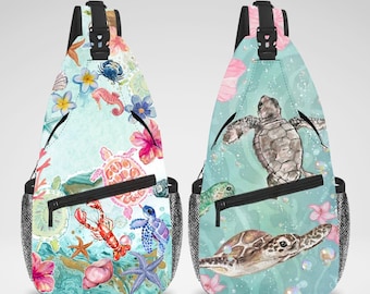 Cute Ocean Turtles Aesthetic Cross Body Sling Bag, Chest Bag, Crossbody Backpack, Travel Bag, Accessories Organizer for iPad Tablet