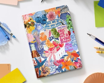 Cute Vibrant Fruit Drink Aesthetic Scrapbook iPad Case for iPad Pro 13 12 11, iPad Air 13&quot;, iPad Air 5 4, iPad 10 9 Collage Cover w Pen Slot