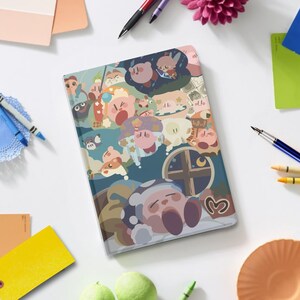 Cute Kirby Fanart Aesthetic iPad Book Stand Case for iPad Pro 13 12 11, iPad Air 13", iPad Air 5 4, iPad 10 9, iPad Mini, Cover w Pen Slot