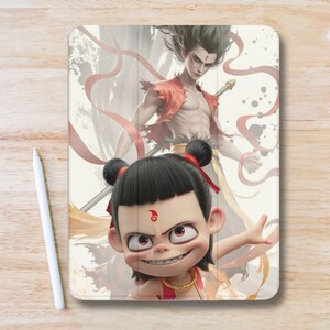 Cute Nezha Aesthetic iPad Case w Pen Slot, Slim Trifold Stand iPad Flip Case for iPad Pro 13 12.9 11, iPad Air 13", Air 5 4, iPad Mini