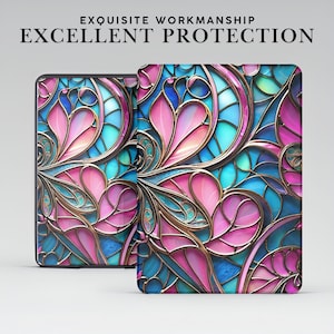 Custodia Kindle con motivo floreale in vetro colorato e impugnatura per Kindle Paperwhite 12/11 da 7"/6,8", Kindle Colorsoft Signature Edition, Kindle 11/10/8.