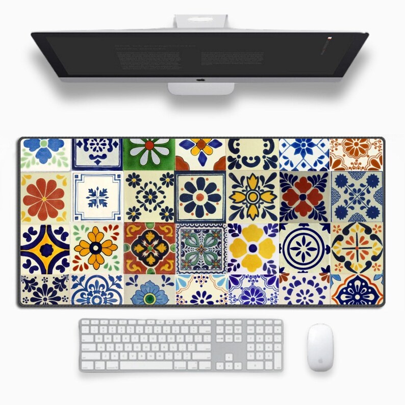 Cute Funky Tile Art Aesthetic Desk Mat, Large Extended Gaming Mouse Pad ...
