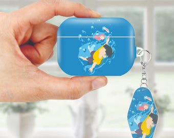 Minimalist Anime Theme Art Case for AirPods, AirPod Pro, Protective Cover bundle with Keychain, Anti Lost Strap
