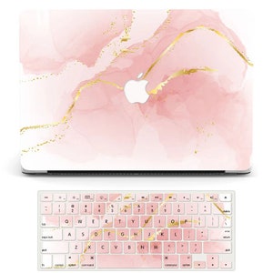 Personalized Initial Pink Marble MacBook Case with Keyboard Cover for MacBook Air 13 15, MacBook Pro 13 14 16 inch, MacBook M1 M2 M3